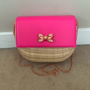🆕 TED BAKER NEON PINK STRAW/LEATHER BAG - NWT